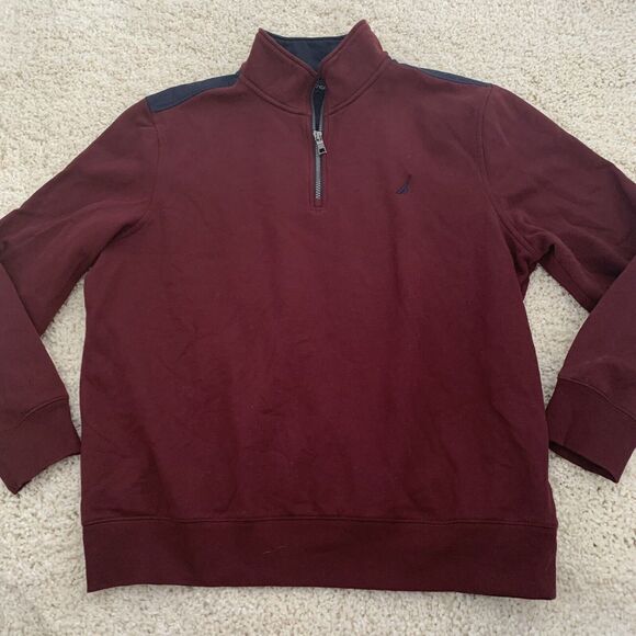 NAUTICA Sweatshirt Mens XL Wine 1/4 Zip Pullover Logo Spell Out Nylon Collared - Picture 1 of 7